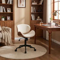 Upholstered Office Chair Adjustable Height Desk & Task Chair With Bentwood Boucle Swivel Chair With Metal Frame by George Oliver