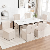 Modern Linen Fabric Padded Upholstered Dining Chairs (Set of 6) by Hokku Designs