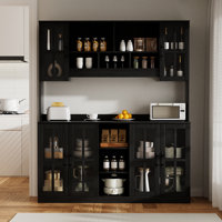 Farmhouse 59" Pantry With Hutch,Glass Doors,Cabinet With Storage,Adjustable Shelves