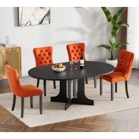 43.31" -59.06" Extendable Round Dining Table Set, Black Dining Room Table & Velvet Dining Chairs with , Rustic Kitchen Dining Table and Chairs Set, Mo by House of Hampton