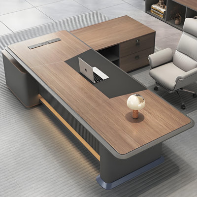 118.11"Modern Luxury Fashion Large Executive Desk with Side Cabinet by Orren Ellis