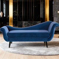 Velvet Chaise Lounge with Scroll Arm and Curved Pillow