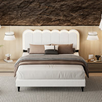 Petal Headboard Bed Frame Cream Style Bedroom Soft Bed with Atmosphere Light