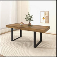 Rectangle Extendable Dining Table for 6-10 People with Aged Wood Effect and Black Finish, 160-200 cm by Latitude Run