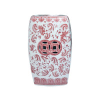 Floral patterned square ceramic stool by Dakota Fields