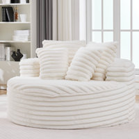 Oversized Round Chair Lounge Chaise Indoor, Upholstered Corduroy Deep Seat Cloud Large Circle Sofa Chair, No Assembly Required, Fluffy Modern Sleeper by Mercer41