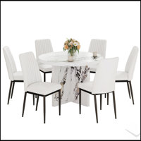 Round Modern MDF Dining Table for 4-6, Spacious and Durable, Perfect for Family Meals and Social Gatherings. by Wrought Studio