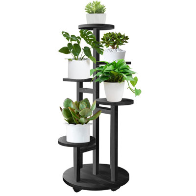 Tall Plant Stand For Indoor, Wood Plant Shelf Corner Display Rack, Multi-Tier Planter Pot Holder Flower Stand(Black/5 Tiered) by Millwood Pines