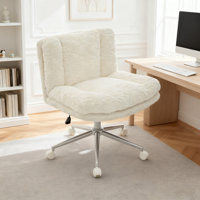 Wide Seat Criss Cross Legged Office Chair,Armless Office Desk Chair Modern Vanity Chair With Wheels by Mercer41