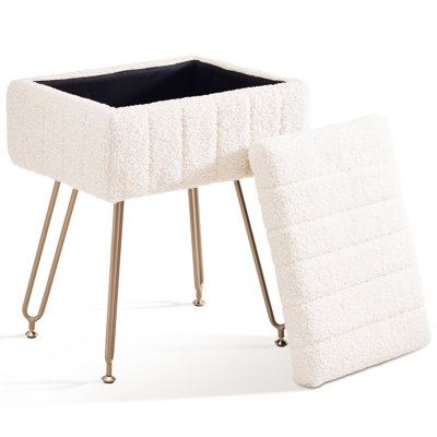 16" Teddy Fabric Storage Ottoman, Plush Vanity Stool with Hidden Storage for Bedroom or Living Room by Ebern Designs