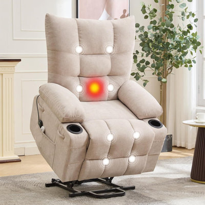 Power Lift Recliner Chair with Massage & Heat, Oversized Electric Recliner for Elderly, Side Pocket by Latitude Run