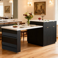 82.6" Fluted Kitchen Island With Extendable Dining Table & Storage For 2-6,Double Side Storage,Charging Station, Spice Racks For Dining Room by Latitude Run