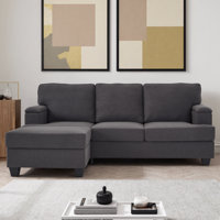 86" L-Shaped Linen Sectional Sofa with Armrest Organizer, Movable Ottoman, and Thick Cushions by Latitude Run