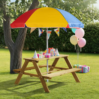 Kids Wood Rectangle Outdoor Picnic Table And Bench With Umbrella by Ophelia & Co.