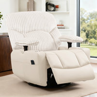 Modern Corduroy Upholstered Recliner Chair PU Leather 270-Degree Swivel Rocker Recliner With Adjustable Armrest And Cup Holders For Nursing, Nursery, by Latitude Run
