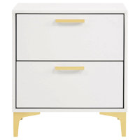 White And Gold 2-Drawer Rectangular Nightstand