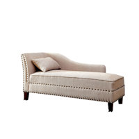 Beige Fabric Chaise / Bench Nailhead Trims Pillow Plush Comfort 1Pc Chaise Living Room Furniture by Everly Quinn