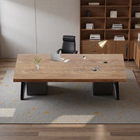 Modern Industrial-Style Executive Desk with Solid Wood Top by Inbox Zero