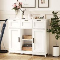 Multifunctional Storage Cabinet With Drawers And Doors, MDF Buffet Cabinet With Adjustable Shelves, For Living Room Bedroom Coffee Bar