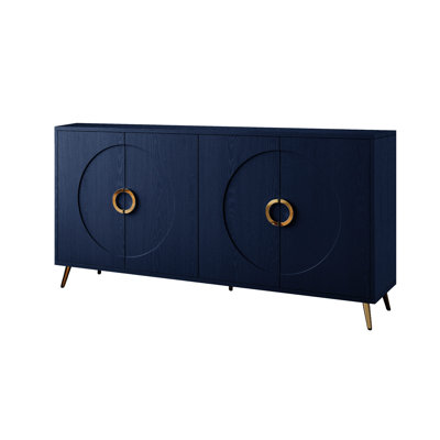 Modern Navy Blue 4-Door Cabinet, MDF Sideboard Buffet Server With Golden Legs, Adjustable Shelves Storage For Living Room Dining Room by George Oliver