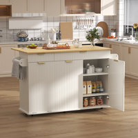 51" Rolling Kitchen Island Cart With Drop Leaf, Kitchen Island On Wheels With Trash Can Storage, Cabinets & Drawers, Spice Rack, Portable Kitchen Isla by Ebern Designs