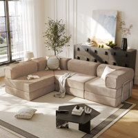 108" L Shaped Couch, Modular Sectional Sofa With Chaise, Cloud Boneless Couch With Deep Seat & Removable Pillow For Living Room, Bedroom, No Assembly by Mercer41