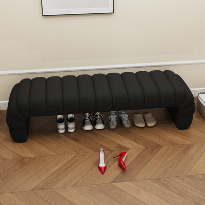 Modern  Chenille Upholstered Bed Bench,channel Tufted Ottoman by Ivy Bronx