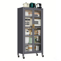 65" Kitchen Pantry Storage Cabinet, 6 Tier Metal Display Storage Cabinet With Transparent Door, Adjustable Shelves & Wheels, Food Pantries Cabinets, F by Latitude Run