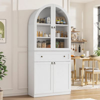 70.5" Tall Arched Kitchen Pantry, Modern Kitchen Storage Cabinets With Glass Doors & Adjustable Shelves by Latitude Run