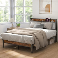 Bed Frame With Headboard, Upholstered Platform Bed Frame With USB Ports, Storage Headboard, No Box Spring Needed