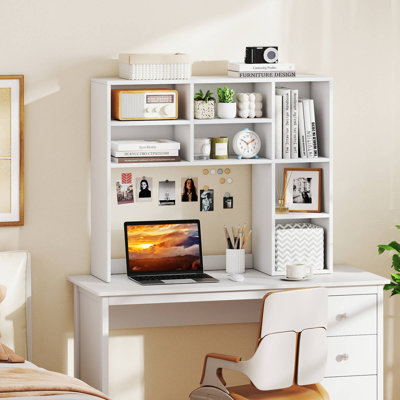 Desktop Bookshelf with 7 Open Cubbies & 3 Adjustable Shelves for Home Office Dorm White