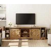 Farmhouse TV Stand With Sliding Barn Door , Entertainment Center With Adjustable Shelf And Storage Cabinets, Media Console Table For Living Room,Hallw by Ophelia & Co.