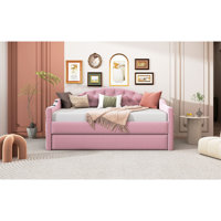Tufted Upholstered Daybed With Trundle ,Velvet Sofabed With Usbwithtype-C Charging Ports,No Box-Spring Needed by Mercer41