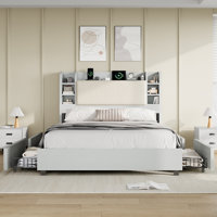 47.2" Bookcase Upholstered Bed Frame with 4 Storage Drawers by Ebern Designs