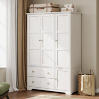 70.80" Modern Country 3 Door Armoire Wardrobe  With 2 Drawers, Hanging Rod , 2 Adjustable Shelves And 1 Metal Trouser Rack For Bedroom by Ophelia & Co.