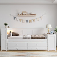 Full Size Daybed with Trundle, Storage Drawers & Shelves, LED Light, Charging Station, Desk and Cabinet,Gray by Hokku Designs
