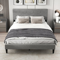Twin Size Bed Frame with Linen Fabric Upholstered Headboard & Wooden Slat Support by Ebern Designs