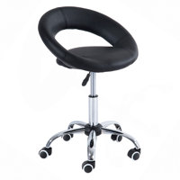 Rolling Salon Stool With Adjustable Height, Breathable Open Back, Foam Cushion Seat, And 5 Caster Wheels