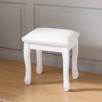 Vanity Stool Padded Makeup Chair Bench With Solid Wood Legs by Wrought Studio