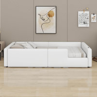 Kids Upholstered Platform Bed With Guardrail And Charging Station, Twin Size Kids Floor Bed Frame For Girls Boys by Latitude Run
