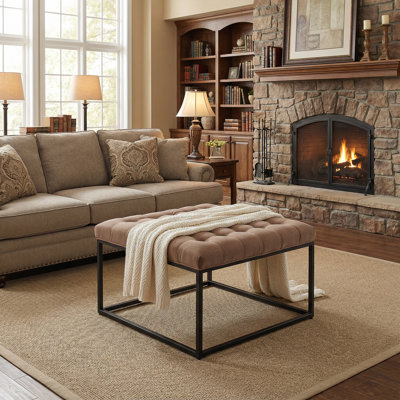 18" Square Button Tufted Metal Ottoman by Ebern Designs