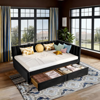 Velvet L Shaped Daybed With Storage Drawers, Upholstered Corner Sofa Bed For Living Room Guest Room by Latitude Run