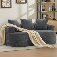 Indoor Lounge Chaise, Chenille Curved Loveseat, Boneless Small Sofa Couch for Living Room, Bedroom, Apartment by Dakota Fields
