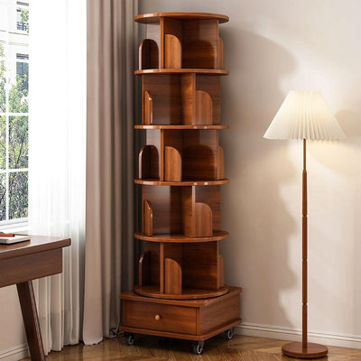 Rotating Bookshelf, 360 Display Corner Bookshelf For Small Space, 6 Tier Bookcase Storage Rack With Wheels, Wood Narrow Organizer For Bedroom, Living by George Oliver