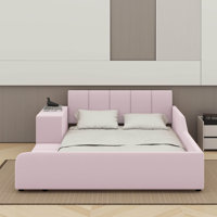 Full Size Upholstered Grounded Bed, Mother & Child Bed With Desk
