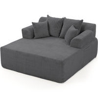 58" Chaise Lounge Chair Indoor, Oversized Corduroy Boneless Sleeper Sofa Bed with Armrests & 4 Pillows, No Assembly for Living Room, Grey by Latitude Run