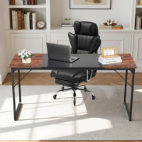 Computer Desk, 63 Inch Office Gaming Desk for Home Office, Writing Study Work Modern Simple Table with Metal Frame for Large Legroom, Rustic Brown and by 17 Stories