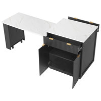 Aether 82.6" Fluted Kitchen Island With Extendable Dining Table For 4-6, Kitchen Island Table With Power Outlet, Double-Side Storage, 2 Drawers And 2 by Mercer41
