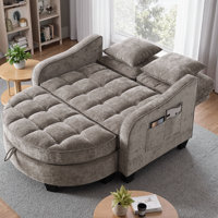 Corduroy Two-Seater Sofa with Storage Footrest, Double Chaise Longue with Irregular Armrests, Ergonomic Backrest and 2 Throw Pillows for Living Room, by Latitude Run