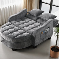 Corduroy Two-Seater Sofa with Storage Footrest, Double Chaise Longue with Irregular Armrests, Ergonomic Backrest and 2 Throw Pillows for Living Room, by Latitude Run